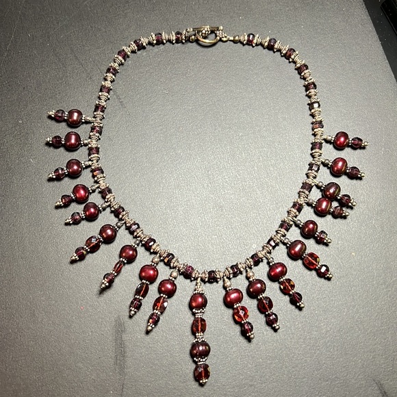 GARNET CUSTOM NECKLACE ⚜️ Garnet & Sterling Toggle 15” Choker - Picture 6 of 7